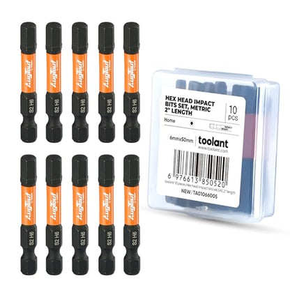 toolant 6mm Impact Hex Bit Set, 10-Piece | CNC-machined tips, S2 alloy steel body, hardened core, magnetic fastener retention, impact-driver use - size: 6mm(10pcs)