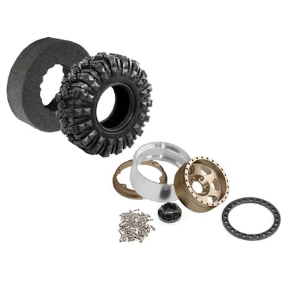 STMU Negative Offset 10.4mm 1.9 Beadlock Wheel Rims Aluminum and 1.9 RC Crawler Tires 4.33 Inch OD Foam Inserts for Traxxas TRX4 Axial SCX10 SCX10 II III RBX10 Redcat Gen 8 (Brown) - color: Brown