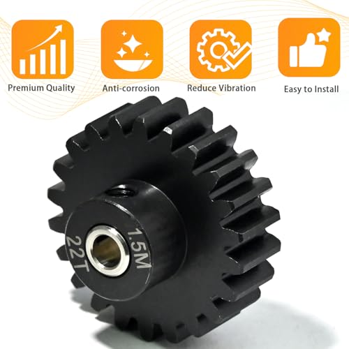 M1.5 22T Pinion Gear 8mm Bore with 8mm to 5mm Shaft Adapter Sleeve, Chromium Steel Motor Gear with Set Screw & Hex Key for Traxxas ARRMA Losi 1/5 1/8 RC Cars - size: 22T