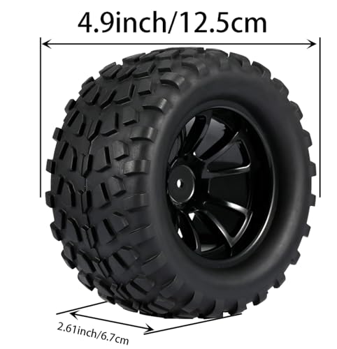 2.8 RC Monster Truck Tires and Wheels 12mm Hex for 1/10 ARRMA Rustler Stampede VXL Hoss 4x4 Redcat Volcano Epx Pro Monster Truck Models(Black)