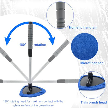 Windshield Cleaning Tool, Auto Window Cleaning Kit with 4 Reusable Microfiber Pads & Extendable Handle, Portable Windshield Cleaner Rotating Head Glass Wiper for Most Cars (Blue) - color: Blue