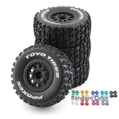 1/10 RC Short Course Truck Wheels and Tires with 12mm Hex 1:10 Scale Off Road Tyres for 1/10 RC Off-Road Car Traxxas TRX4 Slash Arrma Losi Tenacity Vkar 10sc Hpi RC Buggy Car 4PCS (B Tires) - color: B Tires