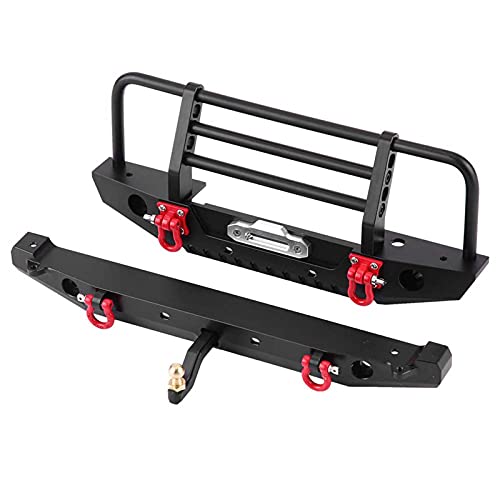 Metal Front Rear Bumper with LED Lights RC Crawler Bumper Set 190 X 80mm and 200 X 20mm Bolt On Upgrade for SCX10II 90046 1 10 Off Road Trail Truck