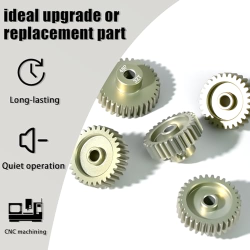 5Pcs 48P Aluminum Alloy Pinion Gear Set 3.175mm 28T 29T 30T 31T 32T Motor Pinion Gear W/ M4 Screw and Hex Key, Fit 3.175mm (1/8-Inch) Shaft, for Arrma HPI Kyosho Losi Axial Traxxas Tamiya 1/10 RC Car - size: 48P-P-3.175mm-28-32T