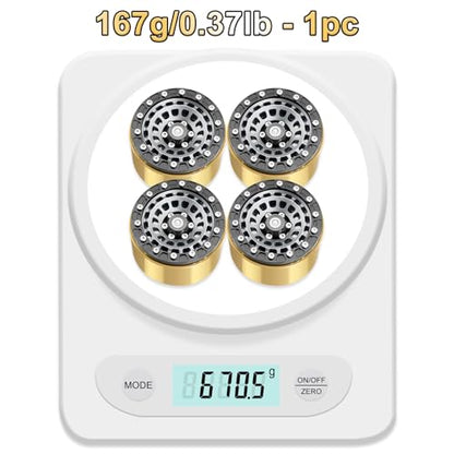 OGRC Brass Aluminum 1.9 Beadlock Wheels 167g Wheel Rims for SCX10 TRX4 | 668g Total Weights, 12mm Hex, for Gen7 Gen8 D90 VS4-10 1/10 RC Carwler, Titanium - color: Titanium