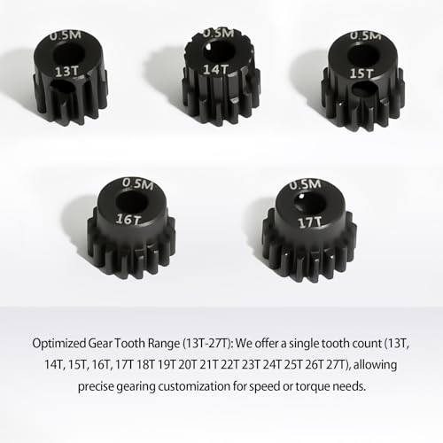 0.5M Pinion Gear 13T 14T 15T 16T 17T Hardened Steel 3.175mm Bore with 2.3mm Adapter, Gear for ARRMA 1/14 Typhon 1/16 Mojave 1/18 Granite, Losi 1/12, 0.5Mod Gear 13T-27T for HOBBYWING Motors - size: 13 14 15 16 17T, style: 5 Gears +5 Shafts Set