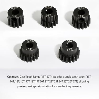 0.5M Pinion Gear 13T 14T 15T 16T 17T Hardened Steel 3.175mm Bore with 2.3mm Adapter, Gear for ARRMA 1/14 Typhon 1/16 Mojave 1/18 Granite, Losi 1/12, 0.5Mod Gear 13T-27T for HOBBYWING Motors - size: 13 14 15 16 17T, style: 5 Gears +5 Shafts Set