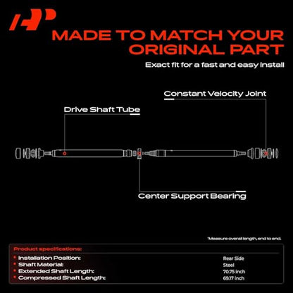 A-Premium 69.17"-70.75" Rear Drive Shaft Assembly Compatible with Dodge | for Challenger 2015-2019, [V6 3.6L, RWD, Auto Trans], Replace# 52123974AJ 52123974AH 52123974AC, Driveshaft Prop Shaft - style: Fit 2015-2019 Challenger 3.6L