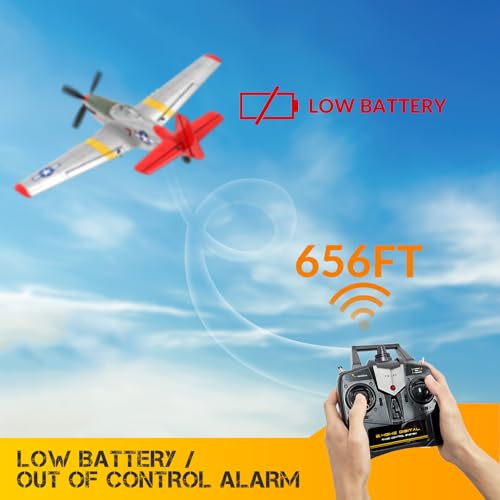 4-Channel RC Plane P51 Mustang - Ready to Fly RC Airplane with X-Pilot Stabilization - Remote Control Airplane for Adults, One-Key Aerobatics, 2.4GHz 6-Axis Gyro - color: White