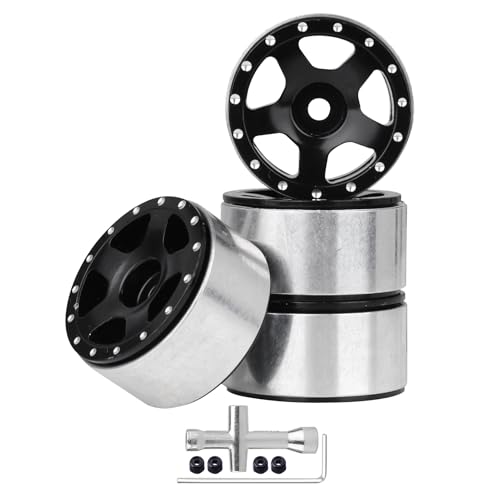 HobbyPark Aluminum 1.0 Beadlock Wheels 7mm Wheel Hex 3mm Axle Hole for AX24 SCX24 FCX24 Enduro24 1/24 RC Crawler Car, Set of 4