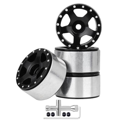 HobbyPark Aluminum 1.0 Beadlock Wheels 7mm Wheel Hex 3mm Axle Hole for AX24 SCX24 FCX24 Enduro24 1/24 RC Crawler Car, Set of 4