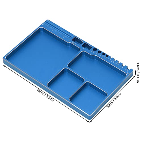 RC Magnetic Tray, 16x10x1.1cm Universal Aluminium Alloy Screw Tray RC Model Repair Tool Tray with Magnetic Pad for RC Trucks (Blue) - color: Blue