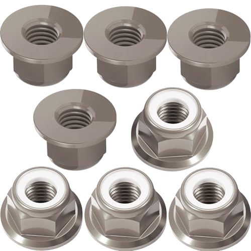 8Pcs M4 Flange Nuts Aluminum, M4-0.7mm Hex Flange Nylon Insert Lock Nuts for 1/10 Scale RC Car Traxxas Slash 4x4 2WD Stampede VXL Rustler VXL HPI Redcat Axial Racing Truck Buggy Crawler Wheels - color: Titanium, size: 8Pcs