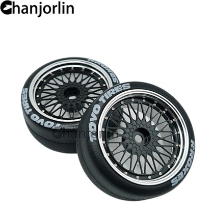 1/10 RC Drift Smooth Tires OD 2.56" & Aluminum Wheels 12mm Hex Hard Drift Racing Tyres for 1:10 1/12 Rally Street On Road Touring Car TT01 TT02 XV02 XV01 TA06 KYOSHO PTG2 4PCS (Black) - color: Black