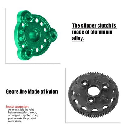 RC Upgrades Part for 1/10 Slash/Rustler/Stampede/Bandit 2WD(VXL),48P 86T Spur Gear&Slipper Clutch&Differential Transmission Gear&Slipper Rebuild Kit&Pressure Plate Hops up,Green - color: Green-48P&86T