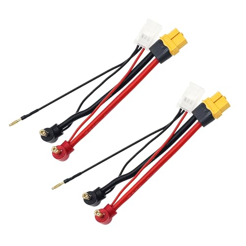 2PCS RC Lipo Battery Charging Cable T-Plug XT60H Female to 4mm 90° Bananna Plug with Balanced Charge Connector 12AWG Wire(10CM)