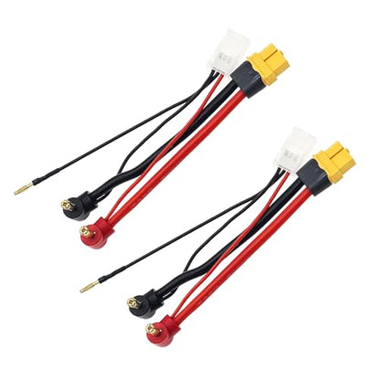 2PCS RC Lipo Battery Charging Cable T-Plug XT60H Female to 4mm 90° Bananna Plug with Balanced Charge Connector 12AWG Wire(10CM)
