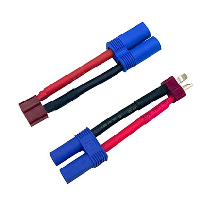 2Pairs T Plug to EC5 Male Female Connector Adapter RC Lipo Battery/Charger Adapter Converter 12AWG 5CM Gauge Wire for RC Cars Trucks Drones - style: T plug to EC5