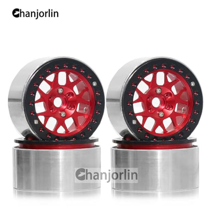 2.2 RC Beadlock Wheels Rims 12mm Hex 1/10 Aluminum Alloy Mud Slingers Hubs for 1:10 Rock Crawler Car Axial SCX10 Tamiya CC01 D90 RR10 RC4WD Gen8 Traxxas TRX4 2.2" Tires 4PCS (Red) - color: Red