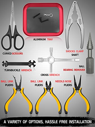 RC Tool Kit, 1/10 1/8 RC Tool, RC Car Boat Helicopter Repair Tools - 27pcs | Include Screwdriver (Flat, Phillips, Hex), Work Stand, Screw, Pliers, Body Reamer, Wrench, Tray, Storage Rack (Red) - color: Red