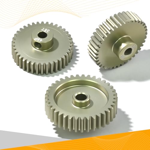 3PCS 48P Pinion Gear Set 7075 Aluminum Alloy 3.175mm Shaft 37T 38T 39T with Screws & Hex for 1/10 RC Arrma Traxxas HPI Sakura Losi Axial SCX10 Tamiya Monster Truck Buggy Motor Gears Upgrade - size: 37 38 39T