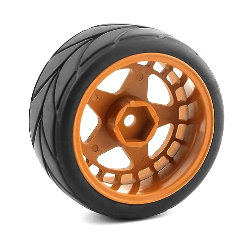 Lifehead 65mm On Road Rubber Tires& Wheels Rims 12mm Hex Hub for HPI Ken Block's Tamiya XV01 TT01 TT02B Kyosho FAZER MK2 Lc Racing PTG HSP RGT RC 3RACING D5 1/10 RC Rally Car - color: Brown 1