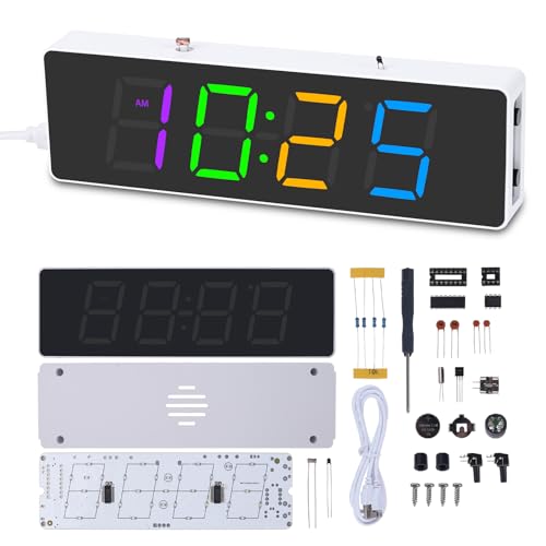 MiOYOOW RGB Digital Clock Soldering Kit, Colorful LED Alarm Clock Electronic Project with 12H/24H Format, STEM Soldering Practice Kit for School Learning and Daily Use - color: Colorful 4 Digit Clock Kit