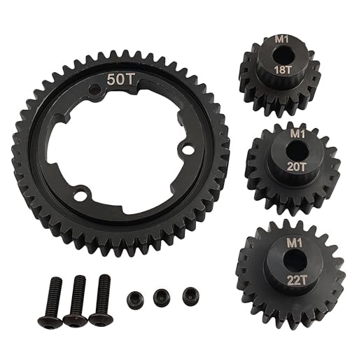 Hardened Steel Spur Gear Set with 18T 20T 22T Pinions for X-Maxx Maxx (50T) | 1/5 Scale,1/7 XO-1,1/10,E-Revo 2.0 VXL,Heavy Duty,Upgrade Parts,6447,High Strength,Wear Resistant - size: 50T