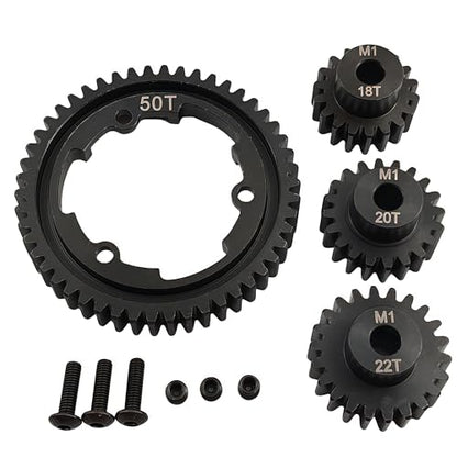 Hardened Steel Spur Gear Set with 18T 20T 22T Pinions for X-Maxx Maxx (50T) | 1/5 Scale,1/7 XO-1,1/10,E-Revo 2.0 VXL,Heavy Duty,Upgrade Parts,6447,High Strength,Wear Resistant - size: 50T