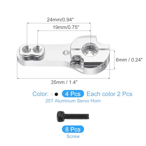 MECCANIXITY 4 Pcs Aluminum Alloy 25T Steering Servo Arm Horn for DIY RC Car/Boat/Airplane Boat Accessories, Black/Silver - color: Black/Silver