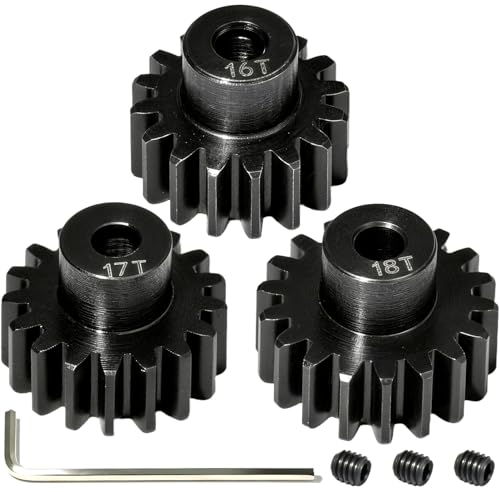 0.8M Pinion Gear Set Hardened Steel 3.175mm Shaft 16T 17T 18T Pinion Gears with Screws and Hex for Tamiya, Traxxas, Arrma, Axial, Losi, HPI 1/10 RC Car Brushless Brush Motor Upgrade - size: 16 17 18T