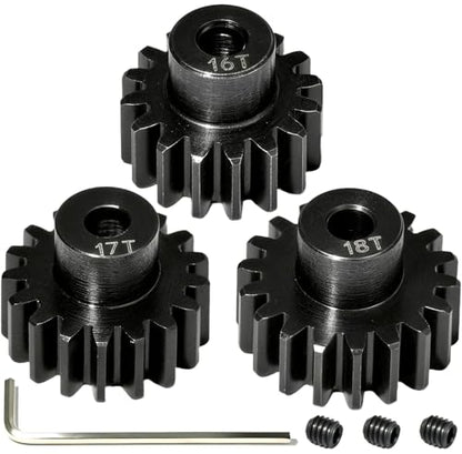 0.8M Pinion Gear Set Hardened Steel 3.175mm Shaft 16T 17T 18T Pinion Gears with Screws and Hex for Tamiya, Traxxas, Arrma, Axial, Losi, HPI 1/10 RC Car Brushless Brush Motor Upgrade - size: 16 17 18T