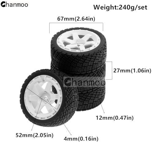 1/10 Rally Tires and Plastic Drift Wheels 12mm Hex RC On Road Tyres for 1:10 Scale Street Car Tamiya TT01 TT02 XV01 TA06 A959 PTG2 144001 HPI KYOSHO HSP PTG2 Traxxas 4PCS