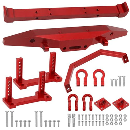 Aluminum Front Rear Bumper & Trailer Hook Compatibke with MN Model MN128 MN-128 1/12 RC Car (Red) - color: Red