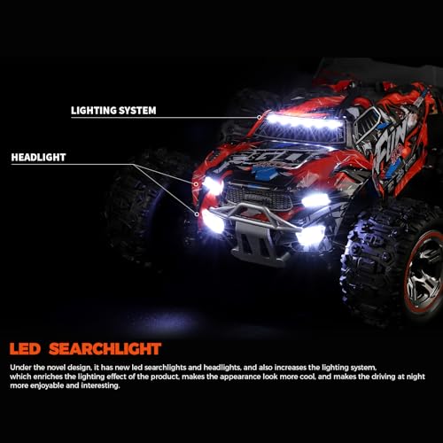 GoolRC WLtoys 184008 Brushless RC Cars for Adults, 60KM/H High Speed Remote Control Car, 4WD 1:18 Scale All Terrain Off Road Monster Truck, 2.4GHz RC Racing Car with 2 Batteries (Red) - color: Red