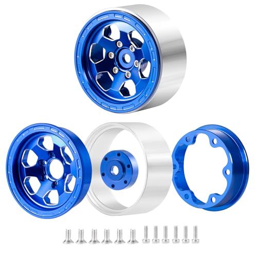 1.3inch beadlock Wheels RC Aluminium Rims for 1/18th TRX4M 1/24th Axial SCX24 RC Crawler Car Upgrade Parts (Blue) - color: Blue