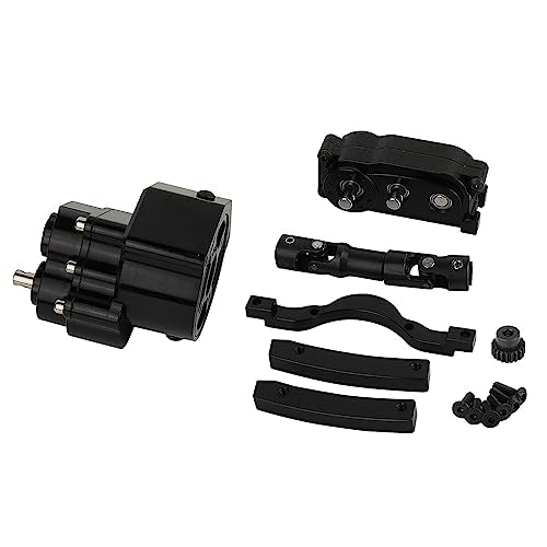 All Metal Front Planetary Motor Transmission Prefixal Gearbox Transfer Case with Hardened Steel Drive Shaft for 1/10 RC Crawler Car Axial SCX10 & SCX10 II 90046 Upgrade Parts (Black) - color: Black