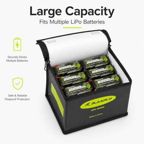 AMORIL Fireproof Explosionproof Large Capacity Battery Storage Guard Pouch for Lipo Charge & Storage (8.46 x 6.5 x 5.71 in),Black