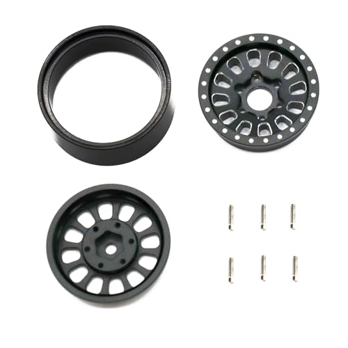1.3” Brass Beadlock Wheels, -5.40mm Offset CNC 7 mm Hex Rims for 1/18 1/24 RC Crawler TRX4M, Axial SCX24 AX24, Redcat Ascent-18, FMS FCX24, 4 pcs, Matte Black - color: Matte-black