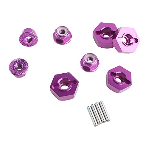 12mm Wheel Hex Hubs Drive Adapter 5mm Thick & Flange M4 Lock Nuts Aluminum for Redcat Axial HSP WLtoys Himoto RC Truck Model Car Upgrade Parts (Purple) - color: Purple