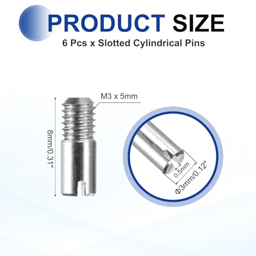 MECCANIXITY 6 Pcs M3 x 8mm Slotted Cylindrical Pins, 304 Stainless Steel Dowel External Thread Locating Parallel Pins Shelf Support Peg Pin for Furniture Installation, DIY Project - size: M3 x 8mm