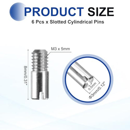 MECCANIXITY 6 Pcs M3 x 8mm Slotted Cylindrical Pins, 304 Stainless Steel Dowel External Thread Locating Parallel Pins Shelf Support Peg Pin for Furniture Installation, DIY Project - size: M3 x 8mm