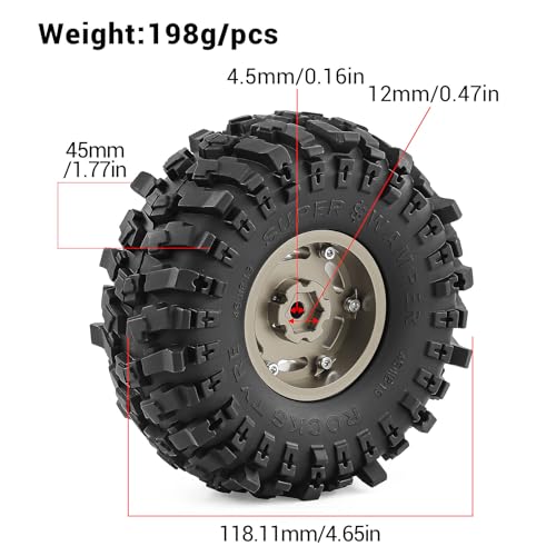 1.9" Beadlock Wheels and Tires for TRX4 SCX10 SCX10 III 90046 D90 1/10 RC Crawlers (Titanium) - color: Titanium
