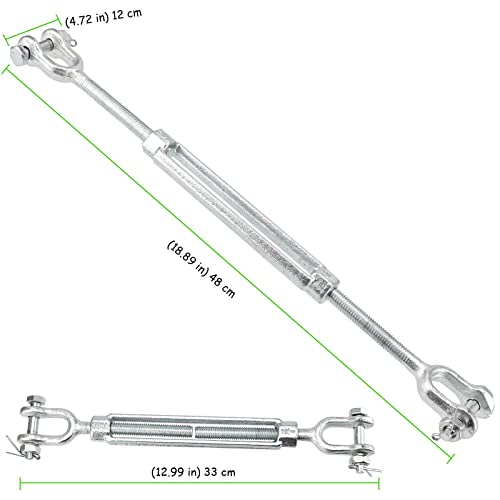 4 Pack M12 Galvanized Steel Turnbuckle, 1/2 Inch Heavy Duty Jaw and Jaw Turnbuckle, Weather Resistant Forged Turnbuckle for Tension Cable, Rope, Chain, 2200 lbs Working Load