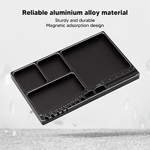 Magnetic Screw Tray Aluminum Alloy Magnetic Parts Tool Tray Adsorption Tool for RC Model Toy Repair Mat Bandejas - color: Black