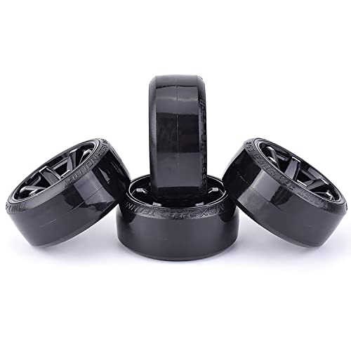 4Pcs 63mm RC Drift Car Tires Hard Tyres Plastic Wheel Rims for 1/10 On-Road Drifting Car for HSP Tamiya HPI Kyosho Spare Parts(Black) - color: Black