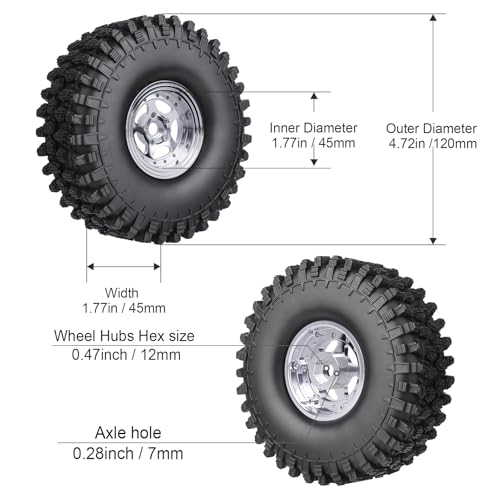 HobbyPark Negative Offset -10mm Deep Dish Aluminum Chrome 1.9 Beadlock Wheels and 1.9 Tires Good Grip for 1/10 RC Crawler Axial SCX10 TRX4 VS410 Gen8 RC4WD, Set of 4 - style: 1.9 Beadlock Wheels and 1.9 Super Soft Tires