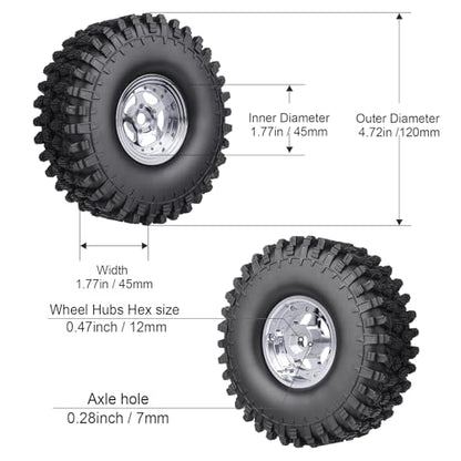 HobbyPark Negative Offset -10mm Deep Dish Aluminum Chrome 1.9 Beadlock Wheels and 1.9 Tires Good Grip for 1/10 RC Crawler Axial SCX10 TRX4 VS410 Gen8 RC4WD, Set of 4 - style: 1.9 Beadlock Wheels and 1.9 Super Soft Tires