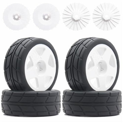 66mm 4PCS 1/10 RC On-Road tires and Hard Plastic wheels set Hex 12mm For WRC Drift Car Conversion 1/10 RC On-Road Car Traxxas Tamiya FW06 TT02 HPI HSP 94122 Kyosho%T065 (white) - color: white