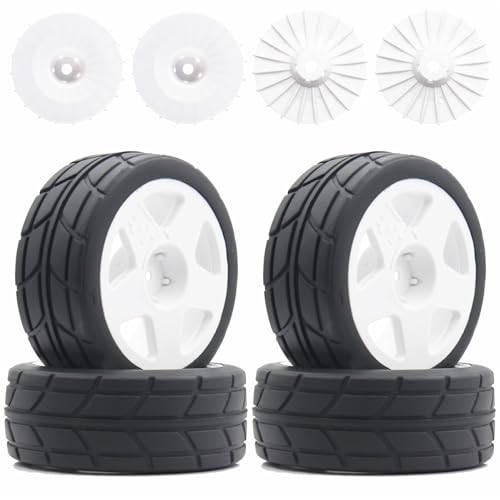 66mm 4PCS 1/10 RC On-Road tires and Hard Plastic wheels set Hex 12mm For WRC Drift Car Conversion 1/10 RC On-Road Car Traxxas Tamiya FW06 TT02 HPI HSP 94122 Kyosho%T065 (white) - color: white